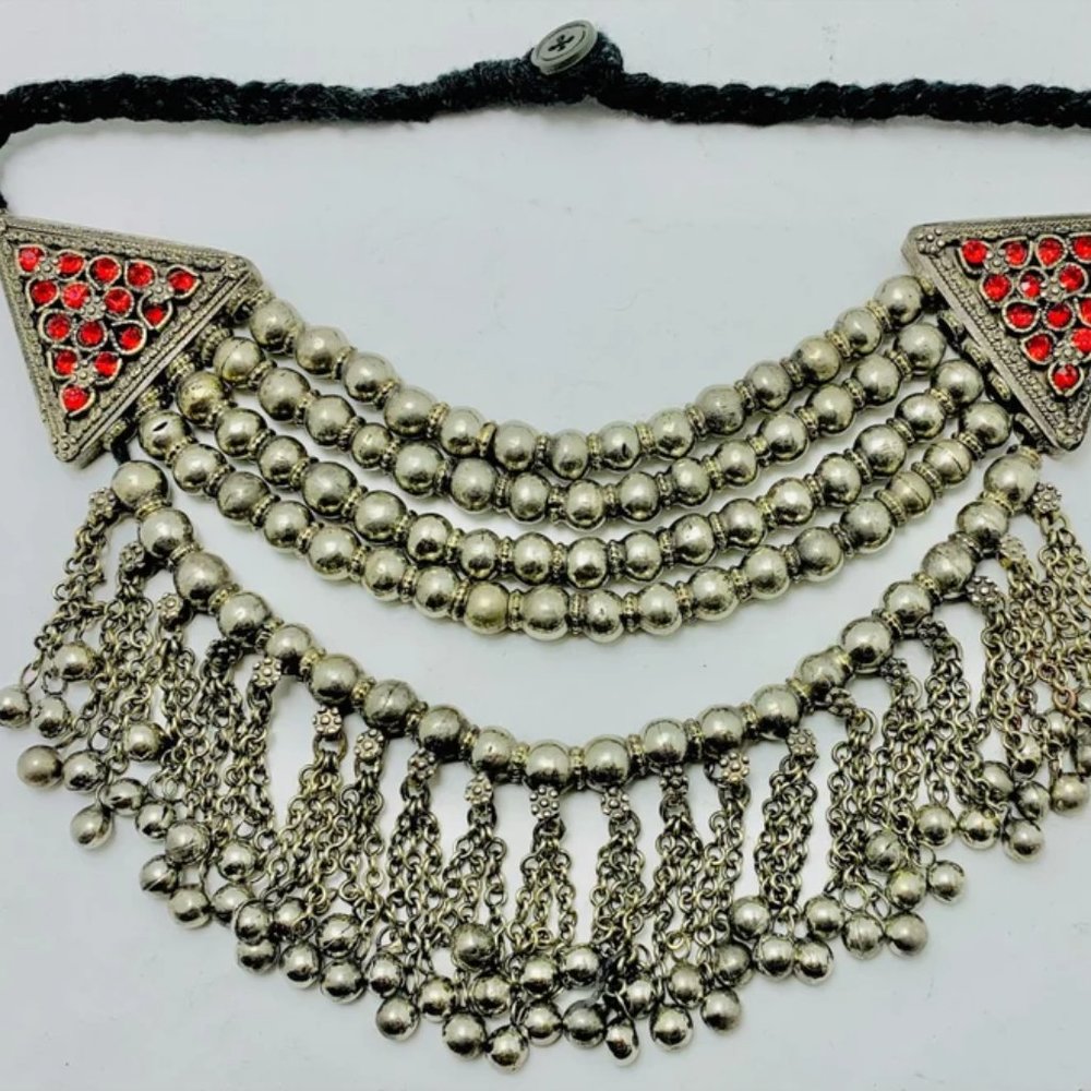 Multilayers Silver Metallic Beaded Choker Necklac… - image 8